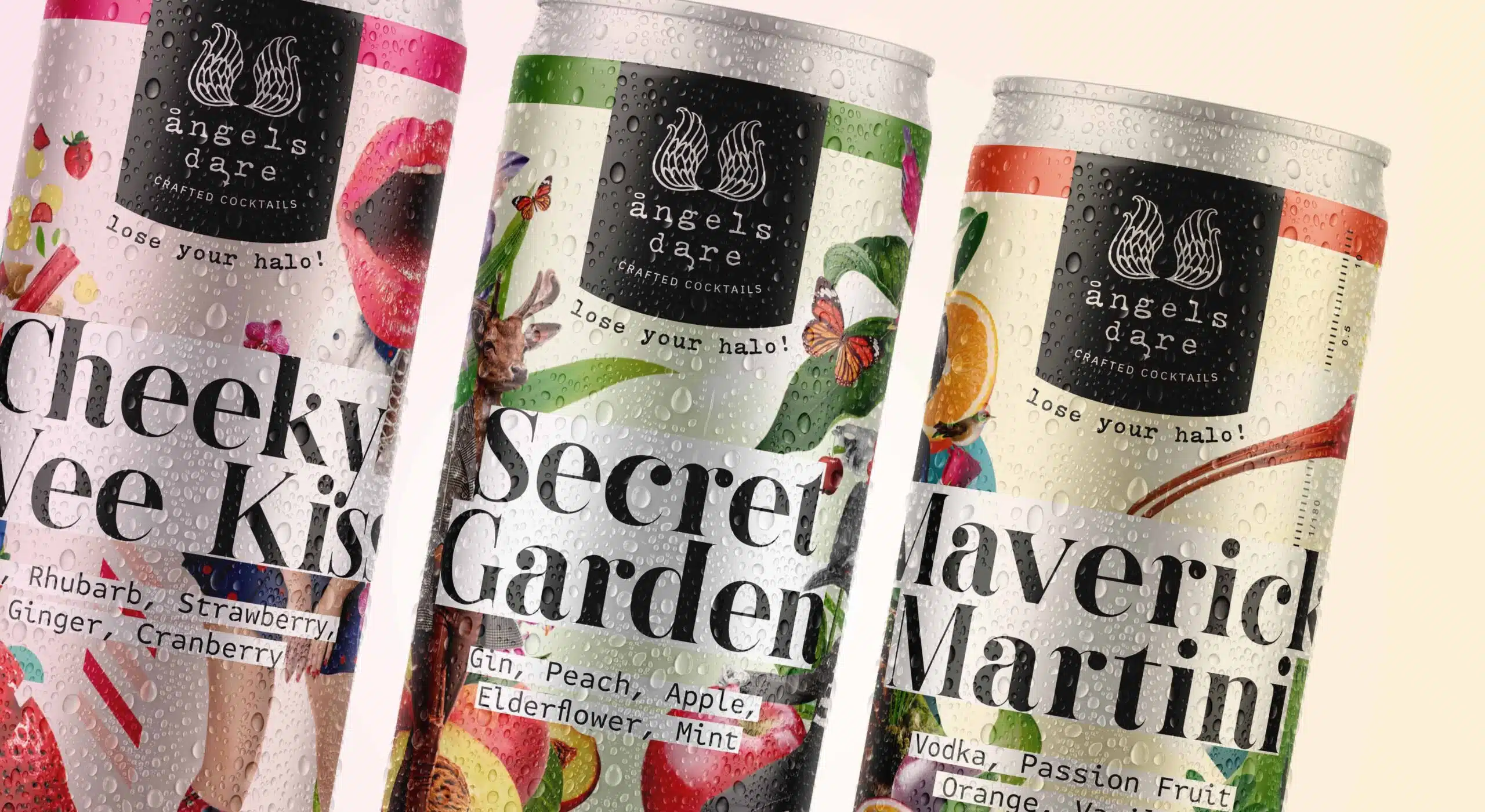 a group of cans with labels